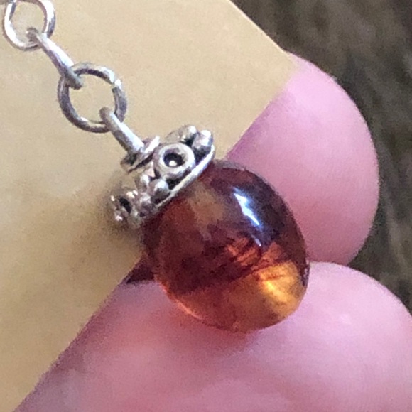 Vintage repurpose amber tone glass drop earrings - Picture 5 of 6